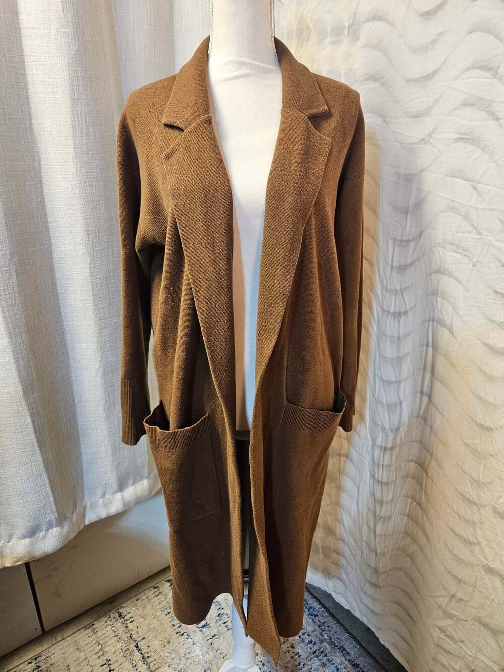 J.Crew Open Front Long Cardigan Size S Brown Merino Wool Blend Coat - Picture 2 of 5